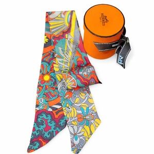 Hermes Women’s Multi Color Double Sided Silk Twilly Headband Bandeaux Scarf